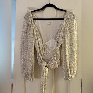 Anthropologie cream Sequin Wrap Blouse